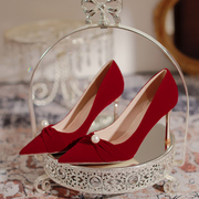 婚鞋女2024年中式细跟新娘鞋，秀禾婚纱鞋，两穿红色高跟鞋不累脚