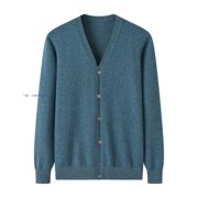 鄂尔多斯市产纯色羊绒衫男开衫，加厚纯色简约款系扣秋冬保暖毛衣