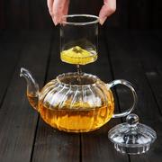耐热茶具玻璃花草茶壶过滤泡茶壶冲茶器南瓜条纹家用水果单壶日式