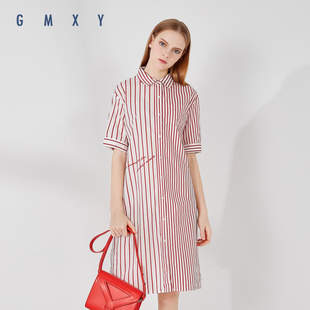 GMXY2019夏女装宽窄条衬衫连衣裙L583935
