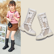 儿童靴子夏季时尚长靴女童高筒靴小女孩公主网面皮靴表演靴马丁靴