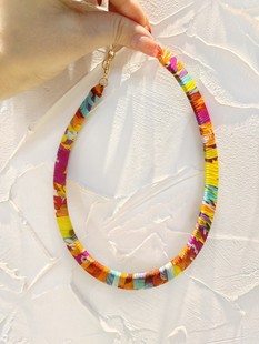原创设计师欧美气质夸张手工丝绸波西米亚夸张彩色项链项圈花朵色