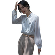 2023白雪纺(白雪纺)衬衫，女气质通勤职业绑带，设计感小众飘带蝴蝶结衬衣上衣