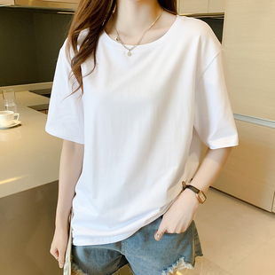 韩系夏装女短袖t恤情侣装上衣半袖白色2022年宽松长款休闲体恤棉