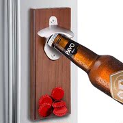 墙壁挂式木座啤酒开瓶器复古启瓶器创意冰箱贴金属磁铁酒吧启子