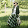 先行者文艺绿色牛仔棉，外套格子半身裙两件套装，女2023秋季