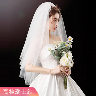 2024韩式新娘结婚头纱头饰超仙森系婚纱旅拍双层领证拍照头纱