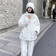 白色羊羔毛外套(毛外套)女冬2023仿獭兔毛皮草大衣宽松加厚毛毛绒(毛毛绒)上衣