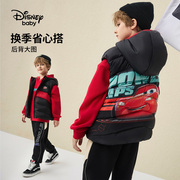 迪士尼冬装男童羽绒马甲，连帽儿童保暖坎肩宝宝麦昆，背心中小童黑色