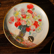 定制欧式陶瓷盘子装饰摆件客厅书架酒柜摆盘风景油画彩绘工艺盘挂