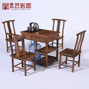 红木茶桌椅组合 鸡翅木家具功夫茶几茶台 仿古中式实木阳台泡茶桌