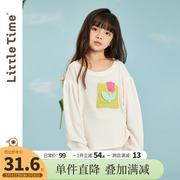 littletime女童长袖t恤打底衫春秋2023韩版宽松慵懒风针织衫