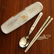 韩国进口彼得兔盒装勺子筷子套装学生上班族户外旅游携带便携