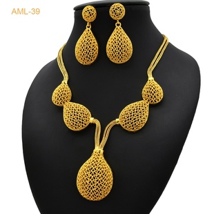 泰国民族风迪拜24k镀金时尚，菱形项链两件套欧美流行饰品珠宝