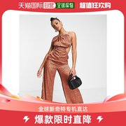 香港直邮潮奢 ASOS 女士设计缎面褶皱领剪口动物纹连体裤