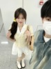 韩系甜美风可爱学院风jk制服奶黄蕾丝泡泡袖衬衫上衣高腰蓬蓬短裙