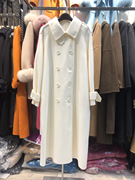 孔雀蓝双面羊绒大衣女白色新中长款韩国设计气质双排扣羊毛呢外套