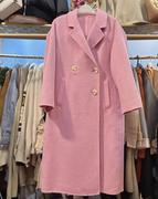 粉色双面羊绒呢大衣女2024春秋季韩版薄款宽松中长款羊毛外套