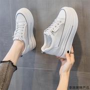 香港小白鞋女款夏季透气厚底百搭女2024全真皮网面内增高女鞋
