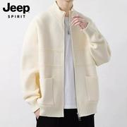 jeep吉普开衫毛衣男士，春季2024潮流高级双拉链立领针织外套男