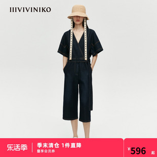 iiiviviniko春夏直筒七分牛仔连体裤子女m121503155d