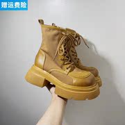 韩国东大门圆头马丁靴女2023英伦，风厚底大头，靴帆布机车骑士靴