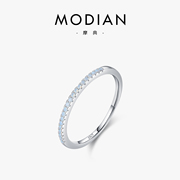 摩典s925纯银蓝色水晶戒指女时尚，简约小清新甜美百搭通勤风指环