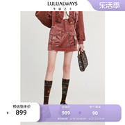 LULUALWAYS商场同款时尚设计感立体口袋丝绒短裙