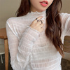 韩版透视蕾丝衫设计感修身雪纺衫叠穿内搭打底堆堆领上衣