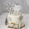 网红圣诞节水晶麋鹿蛋糕摆件创意发光月球灯珍珠雪花生日插件