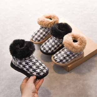 男童雪地靴2021冬季儿童大棉鞋加绒加厚防滑防水女童豹纹短靴