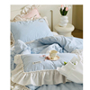 法式浪漫公主风蕾丝四件套全棉纯棉，女孩少女心床单荷叶边蓝色床上