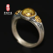 S925纯银电镀金做旧复古骷髅头戒指藏式个性民族风生日礼物送男友