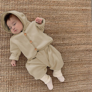 韩国婴幼儿童套装秋冬装男女宝宝加绒开衫外套+保暖萝卜裤外出服