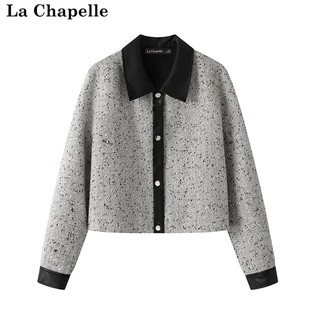 拉夏贝尔/La Chapelle撞色夹克小香风翻领短外套秋季长袖上衣