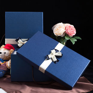 高档加大号码盒韩版长方形蓝色，圣诞礼物羽绒衣服婚纱包装盒收