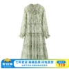 艾格今年流行漂亮连衣裙春季2024女装圆领绿色碎花长袖雪纺裙