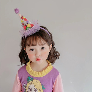 女孩彩色毛球发箍生日派对装饰用品可爱发饰发卡儿童周岁场景布置