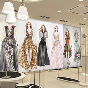 3d创意时尚个性服装店，装饰背景墙壁纸海报，模特商场墙纸工作室壁画