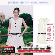 Marc Moore时尚甜美白色复古无袖假两件连衣裙CHENSHOP设计师品牌