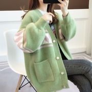 绿色开衫雪尼尔水貂绒，外套大码毛衣女针织开衫韩版宽松慵懒风上衣