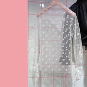 韩国东大门女透明网纱蕾丝打底衫上衣高领长袖圆点设计感小众