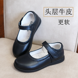 香港学生女童黑皮鞋公主，鞋真皮软皮，头层牛皮儿童演出礼服黑色单鞋