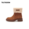 talitaqoom雪芙雪地靴厚底，2023冬季保暖羊毛绒面，粗跟短筒靴女