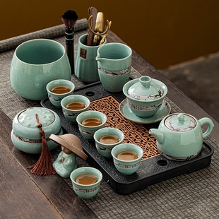哥窑功夫茶具套装泡茶壶，茶杯家用陶瓷喝茶杯，轻奢高档中式茶盘会客