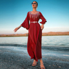 2022年款暗红色重工手缝钻连衣裙带腰带中东阿拉伯连衣裙尺码偏大