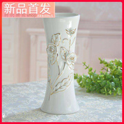 ?白色陶瓷花瓶假花插花摆件客厅玄关仿真花器欧式花盆装