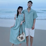 大码男式衬衫中长款波西米亚少女裙海南三亚旅游度假沙滩海边情侣