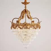 欧式全铜水晶吊灯法式客厅别墅入户玄关北欧黄铜艺术创意楼梯灯具