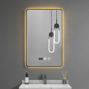 圆角铝合金边框卫生间防雾镜子酒店浴室镜，带灯led智能镜洗手间镜